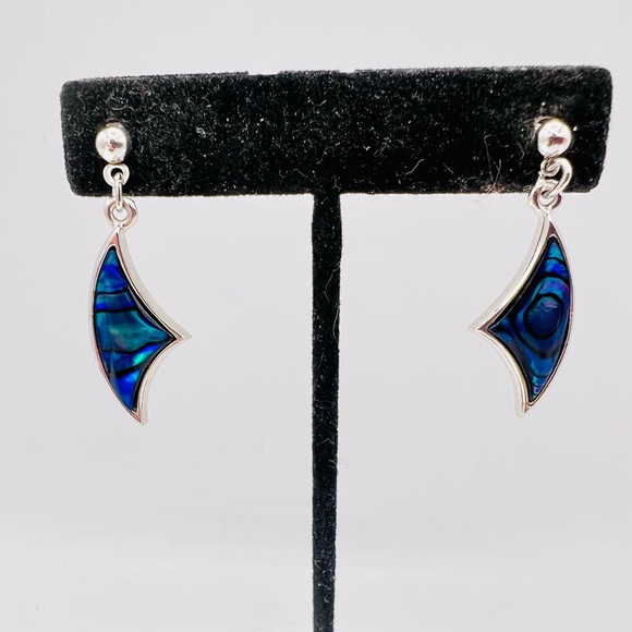 Vintage abalone shell silver tone pierced earrings dangles - Picture 7 of 10